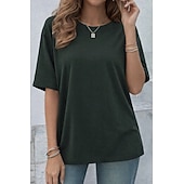  Women's Oversized T Shirt Tee 100% Cotton Solid Color Stylish Classic Casual Short Sleeve Crew Neck Round Neck Regular Tops Daily Going out Black White Navy Blue Dark Green Taupe Summer Spring