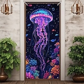 cheap Garage &amp; Door Banners-Posters Door Cover Outdoor Banners Jellyfish Tropical Modern 3D Party Dorm Teens Room College Dorm Guys Man Cave Frat Bedroom Shooting Backgrounds Home Decor