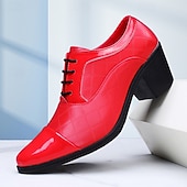 economico Scarpe Oxford-scarpe da uomo in similpelle con tacco alto rosse – finitura lucida classica, punta affilata, tacco medio robusto, scelta elegante per ufficio, feste, matrimoni ed eventi serali