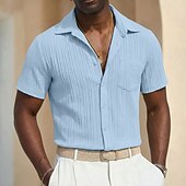 abordables camisa con botones para hombre-Hombre Camisa Camisa de verano Camisa casual Camisa de playa Abotonar la camisa Camisa Jacquard Blanco Manga Corta Plano Líneas / Olas Diseño Casual Ropa de calle Ropa Poliéster Moda Casual Cómodo