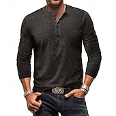 baratos Camiseta Henley Casual-Homens Camisa Henley T-shirt Camisa de manga longa Manga Longa Tecido Vintage Moda Básico Tingimento em peça Henley Férias Rua Para Noite Verão Cinzento Claro Camiseta Henley