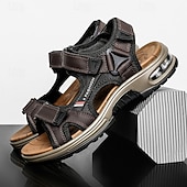 cheap Vacation Sandals-Men's Brown Outdoor Sandals – Adjustable Strap Summer Shoes, Breathable Comfort, Hiking, Beach &amp; Travel Wear