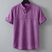 levne Ležérní tričko Henley-SoftFade™ Pánská Henley košile 100% bavlna košile s kyselinovým praním krátký rukáv jednobarevná retro vintage casual vintage styl ručně barvená bledá Henley casual léto jaro podzim fialová Henley