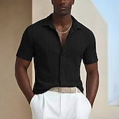 رخيصةأون زر قميص الرجال-رجالي قميص قميص صيفي قميص غير رسمي زر حتى القميص قميص جاكار أزرق أسود أبيض أخضر كم قصير خطوط / أمواج قبة فضفاض مناسب للبس اليومي قماش الجاكار ملابس موضة كاجوال مريح