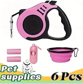 お買い得  犬用首輪＆ハーネス＆リード-6点セットのペット用トラベルセット、伸縮式犬用リード、自動伸縮トラクター犬用ロープ、ペット用ロープ、滑り止めハンドル付きで便利、小型犬から中型犬に適しています