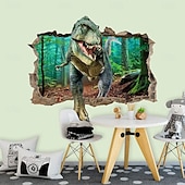 olcso Faliszőnyegek-3D őskori dinoszaurusz világ t-rex triceratops brachiosaurus törött falhatás dzsungel fali kárpit ajtó banner gyerekek hálószoba fiúk játszószoba dekoráció születésnapi buli háttér