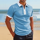 billiga Herrars klassiska polo-Herr Polo Pikétröjor Dagligen Utomhus Tröjkrage Fjärdedels blixtlås Kortärmad Mode Bekväm Slät Lappverk Dragkedja Sommar Skräddarsydd passform Vin Fördjupad grön Svart Vit Gul Marinblå Polo