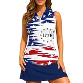 cheap Women's Shirt-America's 250th Anniversary Independence Day Women's Letter &amp; Number National Flag Sport Shirt Golf Polo Shirt Tennis Shirt Sleeveless Zipper Floral Pullover UPF50+ UV Resistant High Elasticity