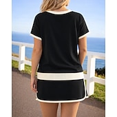 cheap Tracksuits-Women's Tracksuit Pullover Sweatshirt Track Shorts Drawstring 2 Piece Color Block Athletic Clothing Set Summer Spring Black Pink Gym Workout Jogging Running Moisture Wicking Breathable Short Sleeve