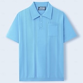 baratos Polo Clássico Masculino-Homens Top de malha canelada Textura Casual Trabalho Lapela gola pólo com nervuras Manga Curta Básico Moderno Côr Sólida Tecido Botões Tricotado Primavera Verão Verão Primavera Normal Azul Marron