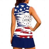 cheap Women's Shirt-America's 250th Anniversary Independence Day Women's Letter &amp; Number National Flag Sport Shirt Golf Polo Shirt Tennis Shirt Sleeveless Zipper Floral Pullover UPF50+ UV Resistant High Elasticity