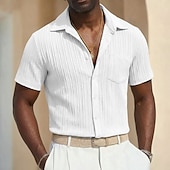 abordables camisa con botones para hombre-Hombre Camisa Camisa de verano Camisa casual Camisa de playa Abotonar la camisa Camisa Jacquard Blanco Manga Corta Plano Líneas / Olas Diseño Casual Ropa de calle Ropa Poliéster Moda Casual Cómodo