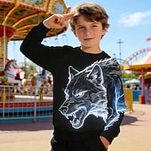 tanie 3D zwierzęta dla chłopca-Dla chłopców 3D Graficzny Wilk Bluzy Pullover Długi rękaw Druk 3D Wiosna Jesień Aktywny Moda Moda miejska Dzieci 4-12 lat Półgolf Codzienny Na zewnątrz Regularny