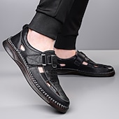 abordables Sandalias casuales-Zapatos casuales de piel sintética para hombre: parte superior perforada transpirable, comodidad sin cordones, estilo veraniego ligero, perfectos para salidas informales, uso diario y entornos de oficina relajados.