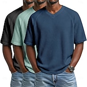 economico T-shirt in maglia waffle-3 pezzi t-shirt da uomo waffle maglietta a maniche corte scollo a V estate tinta unita testurizzata alla moda designer casual multipack maniche raglan casual quotidiano esterno blu bianco maglietta