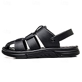 abordables Sandalias casuales-Sandalias casuales de verano de piel sintética para hombre: correas transpirables, tacón y plantilla ajustables, comodidad ligera, perfectas para vacaciones en la playa, resorts, piscinas y ocio al aire libre.