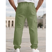 cheap Cotton Linen Pants-Men's Linen Pants Trousers Summer Pants Beach Pants Drawstring Elastic Waist Solid Color Comfort Breathable Full Length Daily Outdoor Beach Vacation Fashion Black White Inelastic