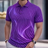  Men's Geometric Line Polo Shirts Short Sleeve Polo Shirts Collared Shirts Business Casual Athleisure Buttons Spring & Summer Blue Purple Brown