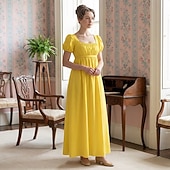 preiswerte Kleid-Retro Vintage Mittelalterlich Renaissance Knöchellänge Kleid Ballkleid Kleid im Regency-Stil Kurze Ärmel Prinzessin Dame Einfarbig Quadrathals Kostüm Damen königlich Halloween Karneval Leistung