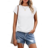preiswerte Einfarbiges T-Shirt-Damen T Shirt T-Shirt Einfach Mode Stilvoll Klassisch Kurzarm Rundhalsausschnitt Normale Oberteile Täglich Ausgehen Wochenende Blau Schwarz Weiß Hellgrün Rosa Sommer Frühling