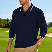 cheap Men's Classic Polo-Men's Golf Shirt Golf Polos Shirts Casual Street Lapel Long Sleeve Basic Modern Plain Buttons Spring Fall Regular Fit Black White Red Navy Blue Dark Grey Light Blue Golf Shirt