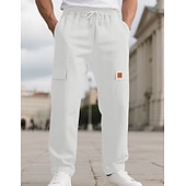 cheap Cotton Linen Pants-Men's Linen Pants Trousers Summer Pants Beach Pants Drawstring Elastic Waist Solid Color Comfort Breathable Full Length Daily Outdoor Beach Vacation Fashion Black White Inelastic