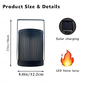 abordables Luces de camino y linternas-2 linternas solares de hierro para exteriores con forma de llama, resistentes al agua IP65, portátiles. &amp;Lámparas LED colgantes para jardín, patio, valla, escalera, escalones, césped, camino, villa,