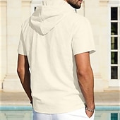 cheap Classic-Men's Shirt Linen Shirt Button Up Shirt Solid Color Casual Beach Black White Navy Blue Khaki Short Sleeve Hoodie Summer Spring Clothing Apparel Buttons