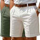 billiga Klassisk-Herr Shorts Linne Shorts Klänning Shorts Sommarshorts Beach Shorts Ficka Elastisk midja Rakt ben Slät Komfort Andningsfunktion Knelängd Ledigt Dagligen Helgdag Mode Affär Vit + Grön Vit + khaki
