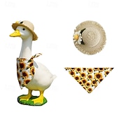 abordables Disfraces de Ganso de Porche-Traje de girasol de verano para ganso de porche grande, conjunto de sombrero de paja y pañuelo, linda ropa de ganso de césped para decoración de jardín al aire libre, estatua de ganso no incluida