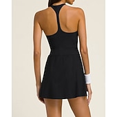 cheap Women's Tennis Dress-Women's Solid Colored Tennis Dress with Shorts Sports Dress Sport Dress Sleeveless Zip Up Pocket Racerback Elastic Sweat-Wicking Breathable Tennis Running Fitness Scoop Neck Dress Black White Blue