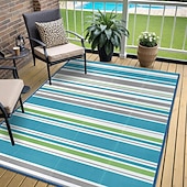 billige Områdeteppene-vanntett utendørsteppe 1,5 x 2,4 m, vendbart plastteppe, moderne teppe, stor gulvmatte for utendørs bruk, bobil, terrasse, bakgård, dekk, piknik, strand, camping, blå &amp;grønn