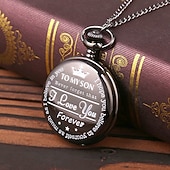 abordables Cadeaux-Montre de poche gravée pour fils, je t'aime, cadeaux d'une maman ou d'un papa, cadeau d'anniversaire ou de Noël, montres à gousset avec chaîne