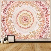 cheap Wall Tapestries-Pink Floral Mandala Soft Orange Botanical Wall Tapestry Intricate Circular Pattern Leaves Vines Watercolor Art Wall Hanging for Bedroom Living Room Dorm Decor Yoga Meditation Backdrop