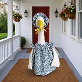 Недорогие Костюмы для гусей на веранде-Синий цветочный наряд для гуся на веранде с чепчиком, одежда для гуся с принтом ромашек для бетонной садовой статуи гуся высотой 23-25 дюймов, аксессуары для весенне-летнего декора двора, только