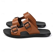 preiswerte Urlaubsandalen-Braune Herren-Sandalen mit Doppelschnalle, offene Zehenpartie, lässige Strandschuhe, verstellbar, bequem, Sommerschuhwerk für Urlaub, Strandreisen, Resortbesuche, Freizeit im Freien, Spaziergänge und den täglichen Gebrauch im Sommer