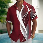 preiswerte Geometrische Muster-Herren Farbverlauf Wellen Abstrakte Kunst Hemd Sommerhemd Knopfhemd Kurzarm Business-Casual Outdoor Urlaub Alltagskleidung Sommer Frühling Umlegekragen 3D-Druck Hemden mit Kragen Eine Tasche vorne