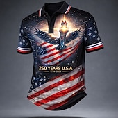 abordables Polo Patriótico 250-4 de julio de 2026, 250 aniversario Hombre Bandera estadounidense Camisetas polo Manga Corta Camisas de polo Diseño Casual Ropa Deportiva Ropa Cotidiana Atuendo para festival Impresión 3D Botones