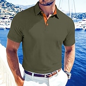 baratos Polo Clássico Masculino-Homens Textura Polo Malha Waffle Casual O negócio Clássico Manga Curta Moda Moderno Côr Sólida Botões Verão Primavera Normal Preto Branco Azul Marinha Verde Tropa Textura