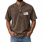 abordables Vintage et rétro-T-shirt graphique américain US Flag pour homme SoftFade™ chemise en denim 100 % coton chemise acid wash haut à manches courtes vintage streetwear maison rue été printemps noir rose vert clair gris
