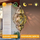 abordables Éclairages pour allées-Lanterne suspendue d'extérieur à projection solaire baroque en métal creux, étanche, avec éclairage LED pour jardin, cour, allée, pelouse, terrasse, fête, vacances, ambiance chaleureuse, violet