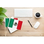 abordables Partido de Fútbol Mundial 2026-Paquete de 25 banderas pequeñas de México, mini banderas mexicanas portátiles en palo de 5 x 8 pulgadas para partidos de la Copa Mundial de Fútbol de verano, eventos deportivos, decoraciones de fiesta