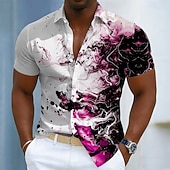cheap Geometric Pattern-Men's Marble Abstract Liquid Art Shirt Button Up Shirt Short Sleeve Fashion Casual Daily Outdoor Vacation Summer Spring Turndown 3D Print Linen Like Shirt Blue Purple Green