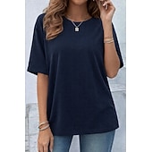  Women's Oversized T Shirt Tee 100% Cotton Solid Color Stylish Classic Casual Short Sleeve Crew Neck Round Neck Regular Tops Daily Going out Black White Navy Blue Dark Green Taupe Summer Spring