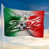 economico Bandiere da Giardino, Striscione-Mexico 2026 Flag - Vibrant Green, White &amp; Red Brush Stroke Design with Soccer Ball, Features National Emblem, Durable Fabric