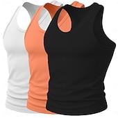 baratos Tops de ginásio-Homens Malha Íntima Camiseta Interior camisa sem manga camisa muscular Sem Manga Decote em U Profundo Scoop pescoço Decote em U Verão Côr Sólida Pit Strip Moda Designer Esportivo 3 Peças Estriado Puro