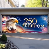 billige Garasje- og dørbanner-4. juli 2026 250-års minnedag 250 Frihet Bald Eagle Amerikansk flagg fyrverkeri Garasjeport banner utendørs patriotisk dekorasjon uavhengighetsdag 4. juli feiring bakgrunn