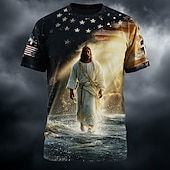  250. rocznica Ameryki Koszulka męska Biblia Jezus Krzyż Flaga Amerykańska USA Gwiazdy Pasek Patriotyczna Religijna Całkowity Druk T-Shirt Krótki Rękaw Koszulka Celebration Gift Projektant Odzież
