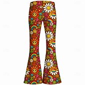 voordelige Botten-Retro Vintage Boho 1970s Pants Bell Bottom Pants Hippie Disco High Waist Floral Peace Symbols Fancy Dress Women's Halloween Carnival Music Festival Retro Theme Party Adults' Pants