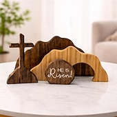 voordelige Pasen-Pasen: Hij is opgestaan, christelijke decoratie, leeg graf, kruis, paasdecoratie voor thuis, houten paastafereel met opstanding, tafeldecoratie, schoorsteenmanteldecoratie, kantoordecoratie,